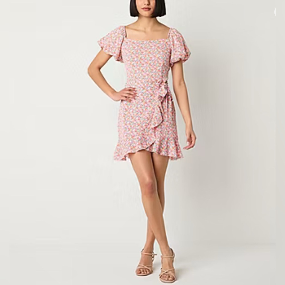 Speechless Short Sleeve Floral Fit + Flare Dress Juniors